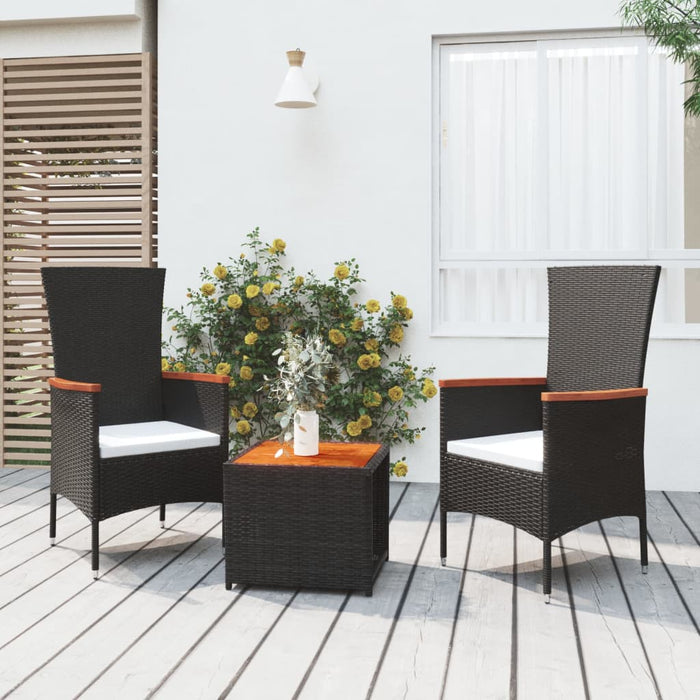 Set șezlonguri grădină, 3 piese, negru, poliratan&lemn acacia - WALTI WALTI