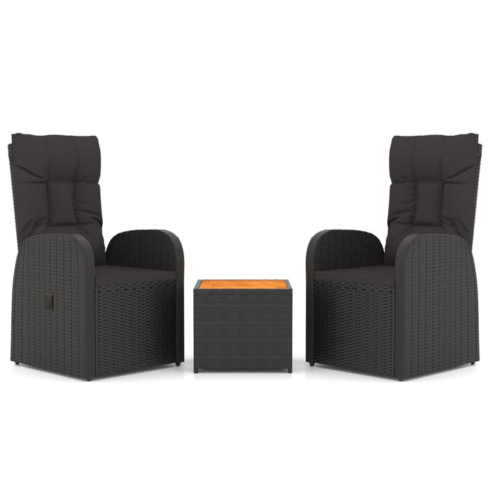 Set șezlonguri grădină, 3 piese, negru, poliratan&lemn acacia - WALTI WALTI