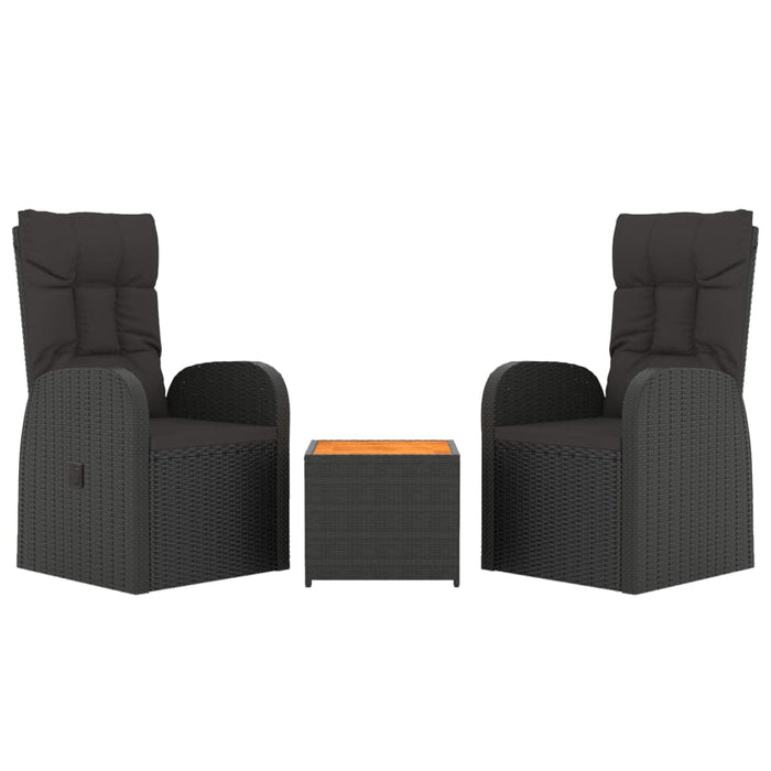 Set șezlonguri grădină, 3 piese, negru, poliratan&lemn acacia - WALTI WALTI