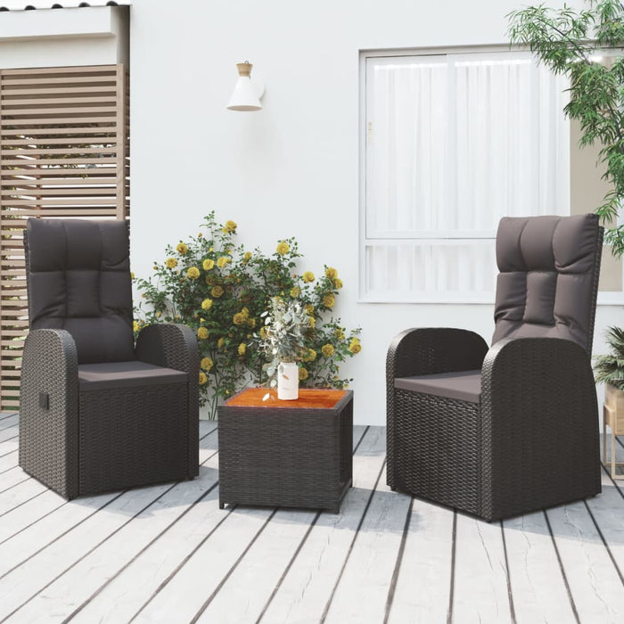 Set șezlonguri grădină, 3 piese, negru, poliratan&lemn acacia - WALTI WALTI