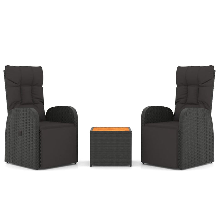 Set șezlonguri grădină, 3 piese, negru, poliratan&lemn acacia - WALTI WALTI