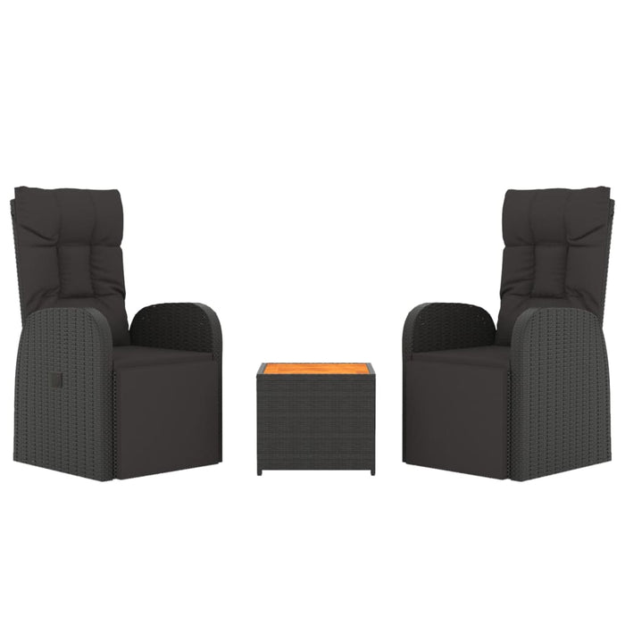 Set șezlonguri grădină, 3 piese, negru, poliratan&lemn acacia - WALTI WALTI