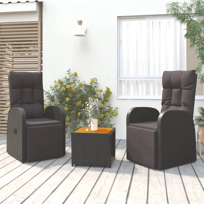 Set șezlonguri grădină, 3 piese, negru, poliratan&lemn acacia - WALTI WALTI