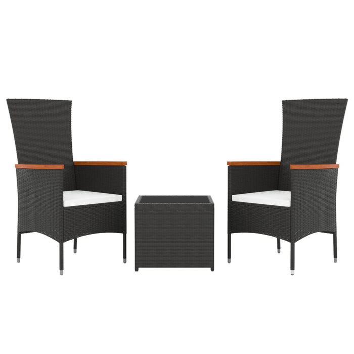 Set șezlonguri grădină, 3 piese, negru, poliratan&oțel - WALTI WALTI