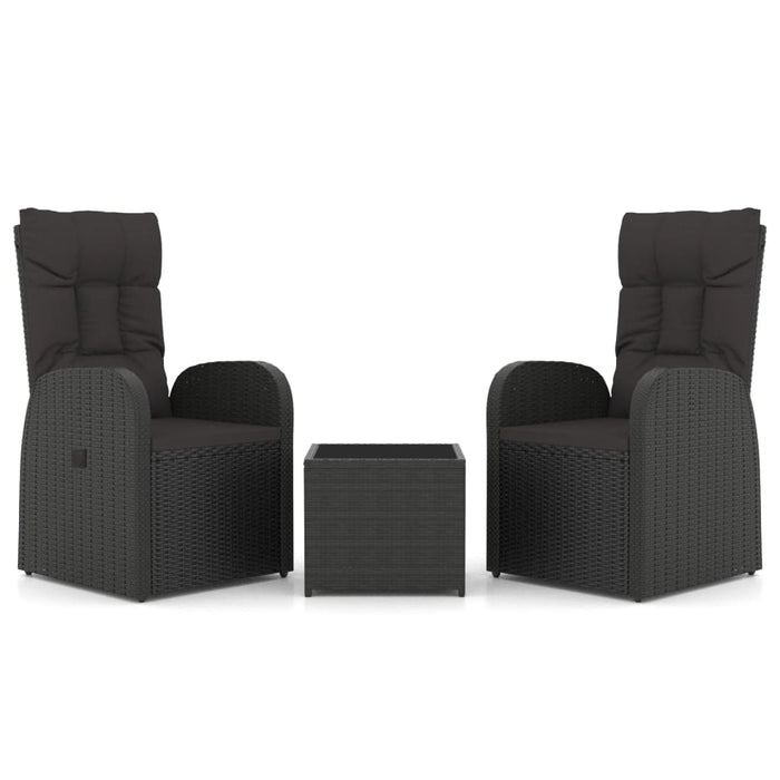 Set șezlonguri grădină, 3 piese, negru, poliratan&oțel - WALTI WALTI