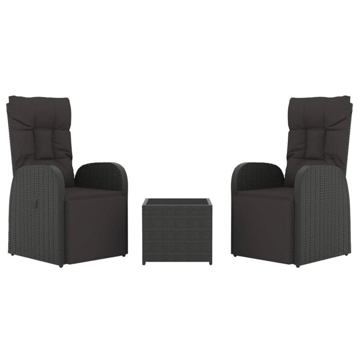 Set șezlonguri grădină, 3 piese, negru, poliratan&oțel - WALTI WALTI