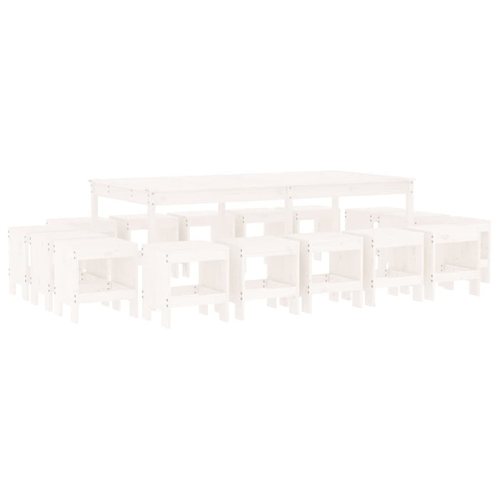 Set mobilier de grădină, 17 piese, alb, lemn masiv de pin WALTI