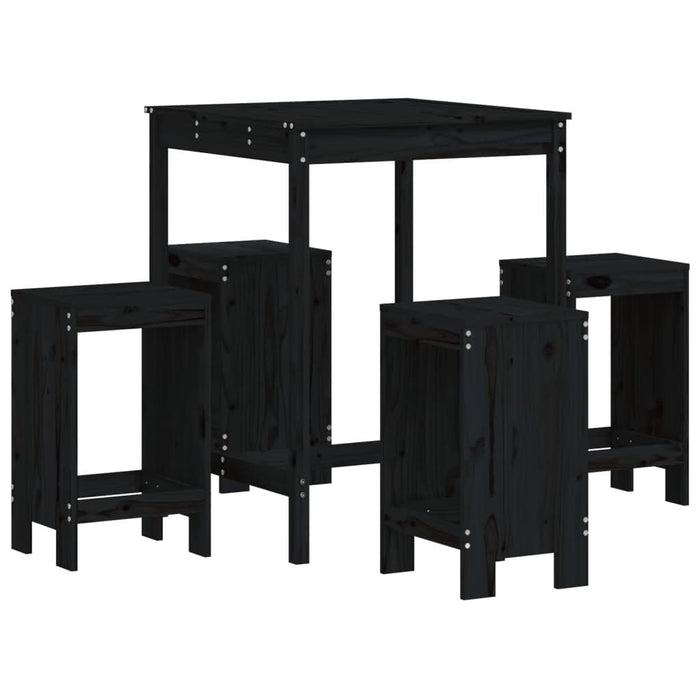 Set mobilier bar de grădină, 5 piese, negru, lemn masiv de pin - WALTI WALTI