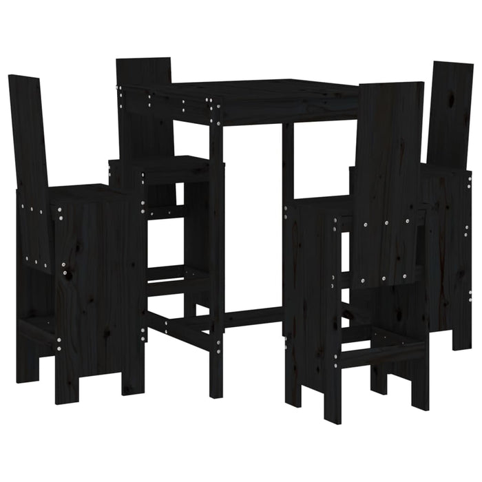 Set mobilier bar de grădină, 5 piese, negru, lemn masiv de pin - WALTI WALTI