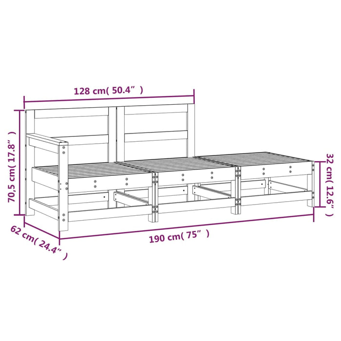 Set mobilier de grădină, 3 piese, alb, lemn masiv de pin WALTI