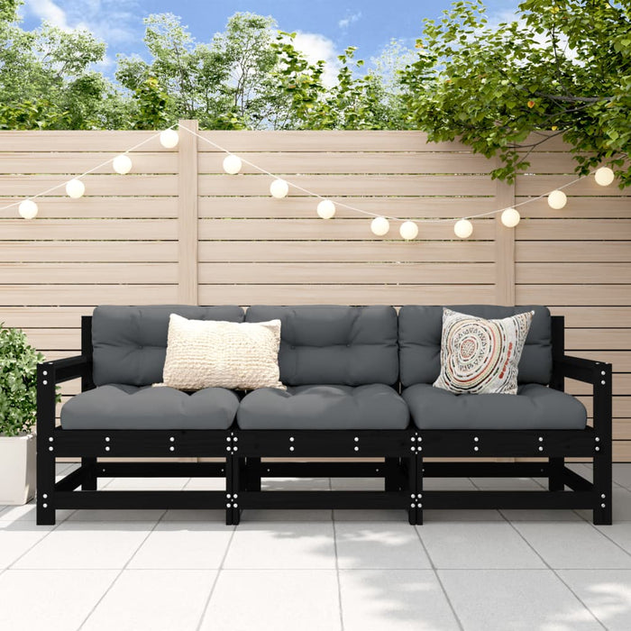 Set mobilier de grădină, 3 piese, negru, lemn masiv pin WALTI
