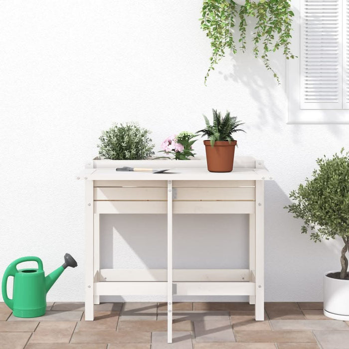 Jardinieră de grădină cu blat pliabil alb lemn masiv pin - WALTI WALTI