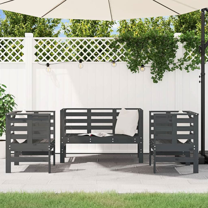 Set mobilier de grădină, 3 piese, gri, lemn masiv de pin - WALTI WALTI