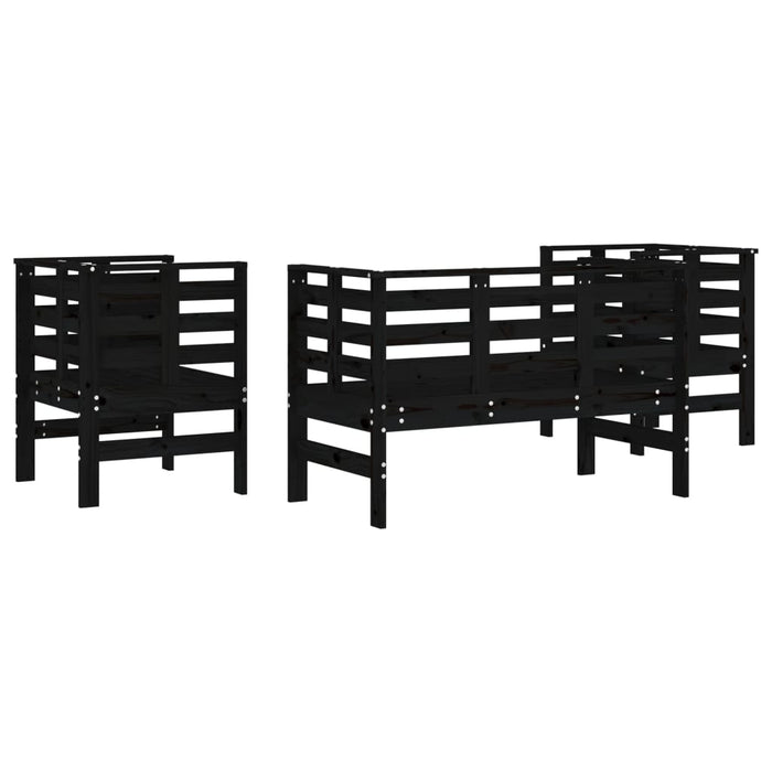 Set mobilier de grădină, 3 piese, negru, lemn masiv pin - WALTI WALTI