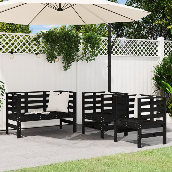 Set mobilier de grădină, 3 piese, negru, lemn masiv pin - WALTI WALTI