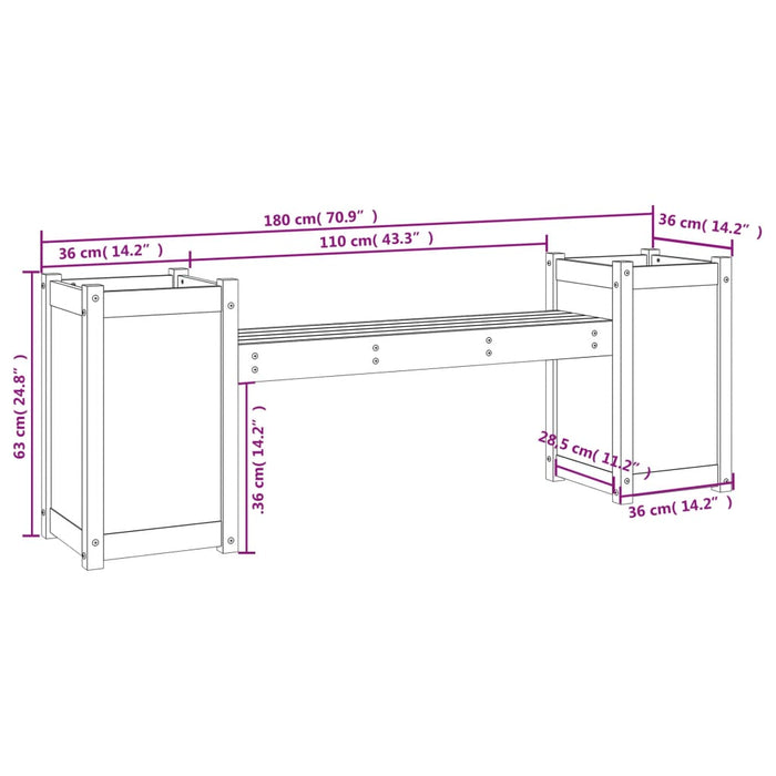 Banchetă cu jardiniere, alb, 180x36x63 cm, lemn masiv de pin WALTI