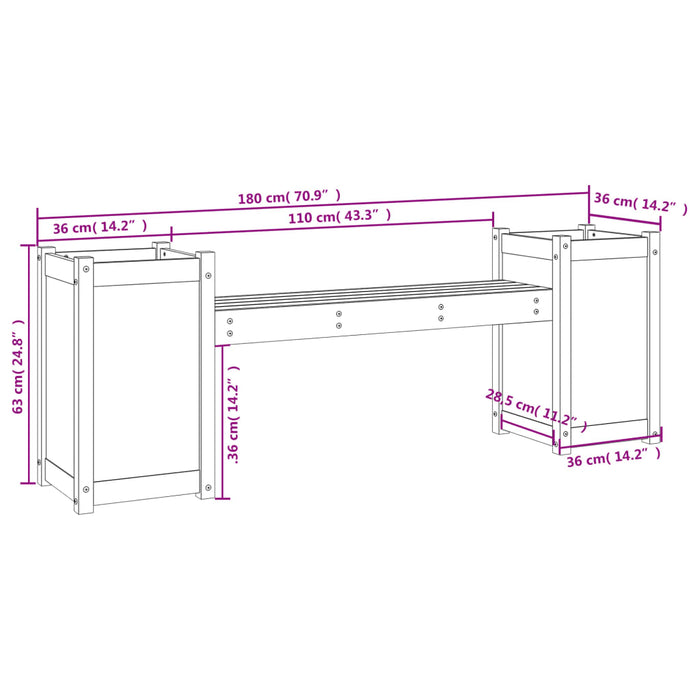 Banchetă cu jardiniere, gri, 180x36x63 cm, lemn masiv de pin - WALTI WALTI