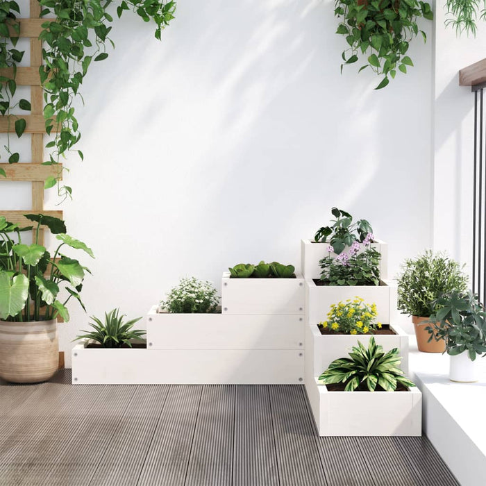 Jardinieră grădină 4 niveluri, alb 80,5x79x36 cm lemn masiv pin - WALTI WALTI