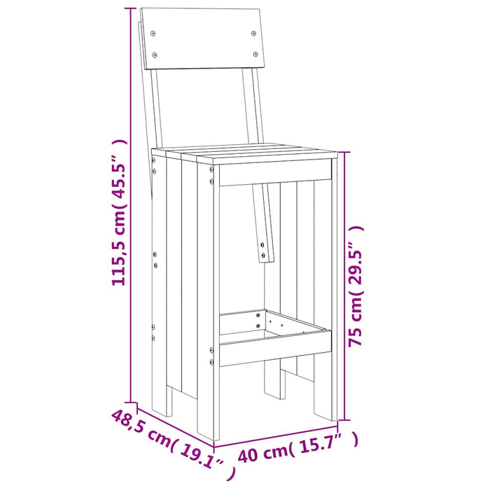 Taburete de bar, 2 buc., gri, 40x48,5x115,5 cm, lemn masiv pin - WALTI WALTI