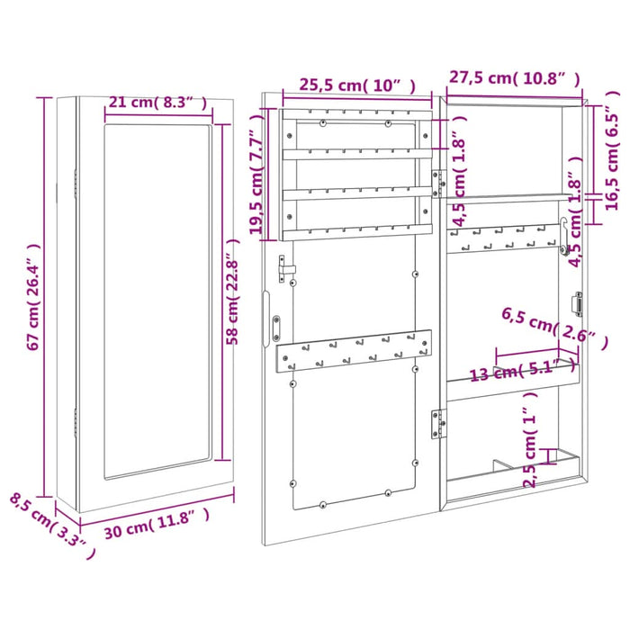 Dulap de bijuterii cu oglindă montat pe perete, 30x8,5x67 cm - WALTI WALTI