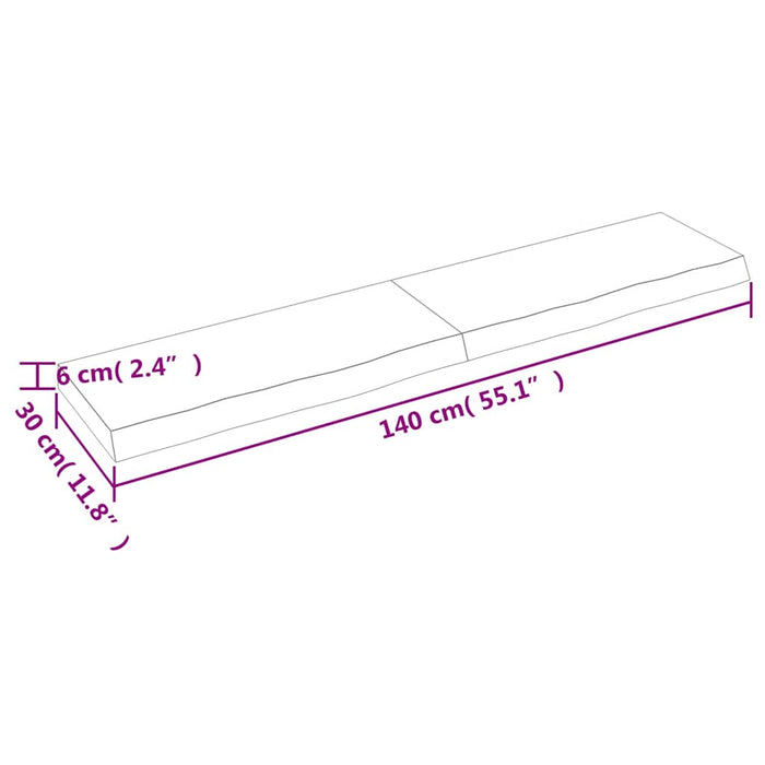 Poliță de perete, 140x30x(2-6)cm, lemn masiv de stejar netratat WALTI