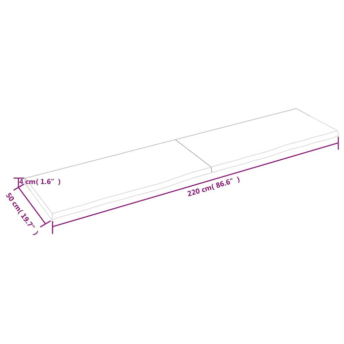 Poliță de perete, 220x50x(2-4)cm, lemn masiv de stejar netratat WALTI
