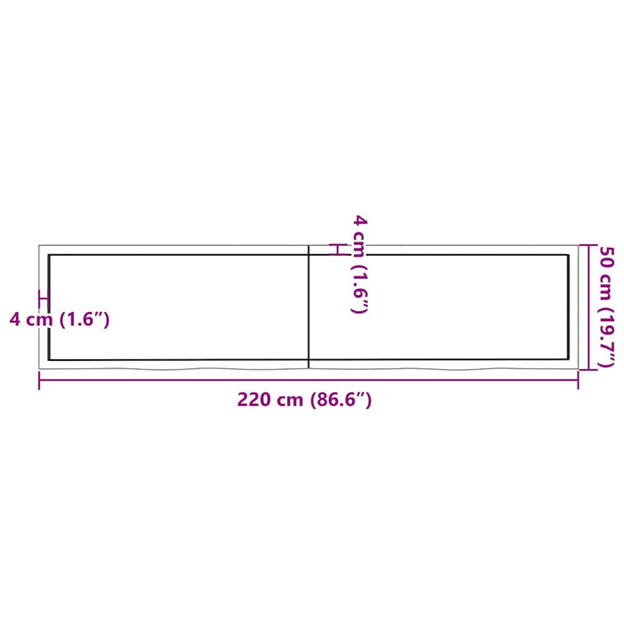 Poliță de perete, 220x50x(2-4)cm, lemn masiv de stejar netratat WALTI