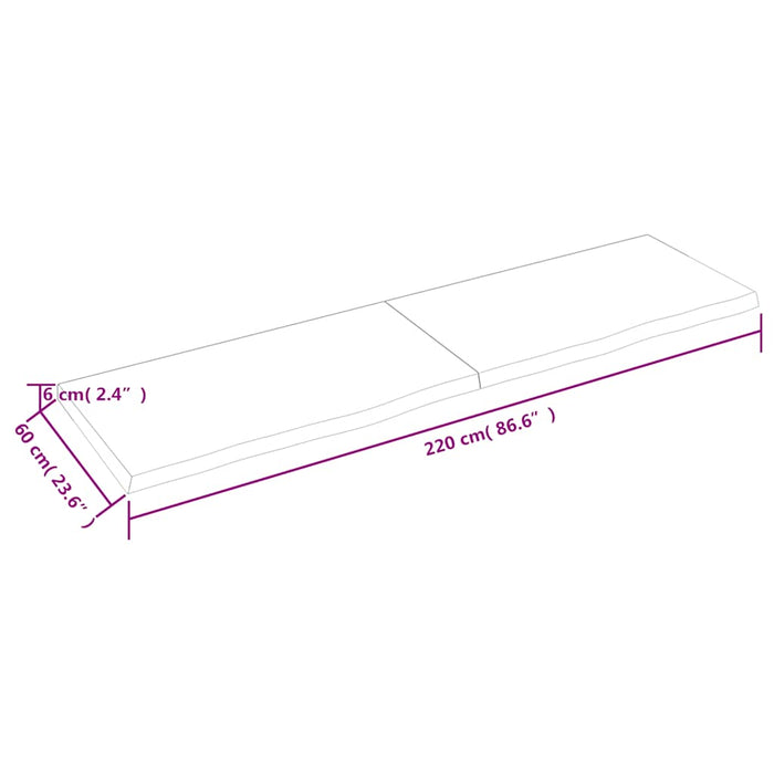 Poliță de perete, 220x60x(2-6)cm, lemn masiv de stejar netratat - WALTI WALTI