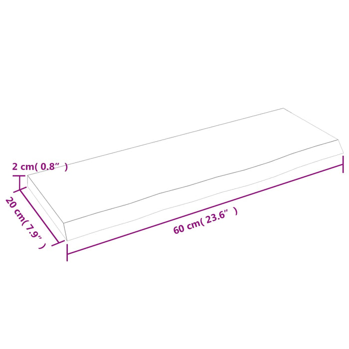 Raft de perete maro închis 60x20x2 cm lemn masiv stejar tratat - WALTI WALTI