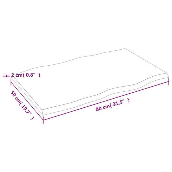 Blat masă 80x50x2 cm lemn masiv stejar netratat contur organic WALTI