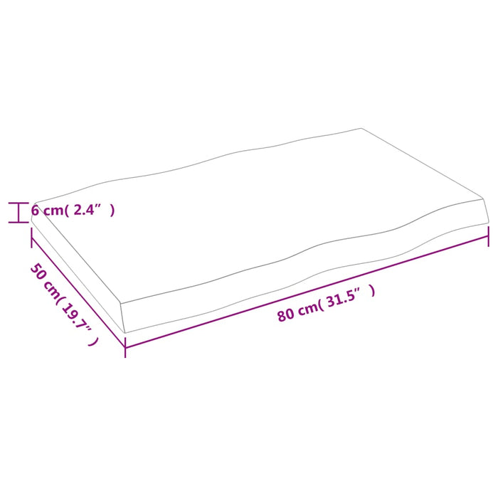 Blat masă 80x50x(2-6) cm lemn stejar netratat contur organic WALTI