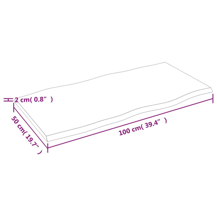 Blat masă 100x50x2 cm stejar masiv netratat contur organic WALTI