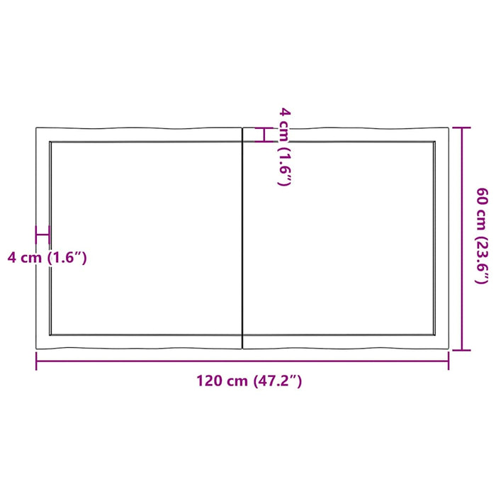 Blat masă 120x60x(2-4) cm lemn stejar netratat contur organic WALTI