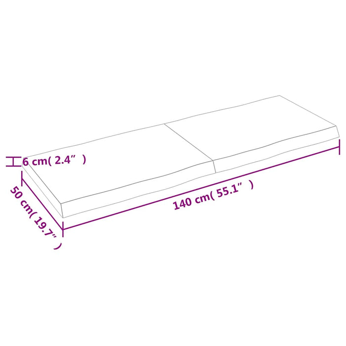 Blat masă 140x50x(2-6) cm lemn stejar netratat contur organic WALTI