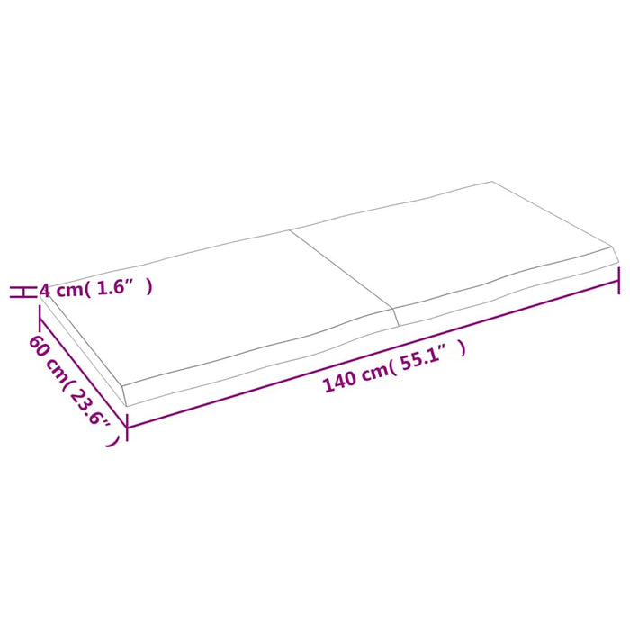 Blat masă 140x60x(2-4) cm lemn stejar netratat contur organic WALTI