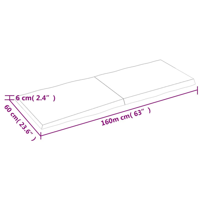 Blat masă 160x60x(2-6) cm lemn stejar netratat contur organic WALTI