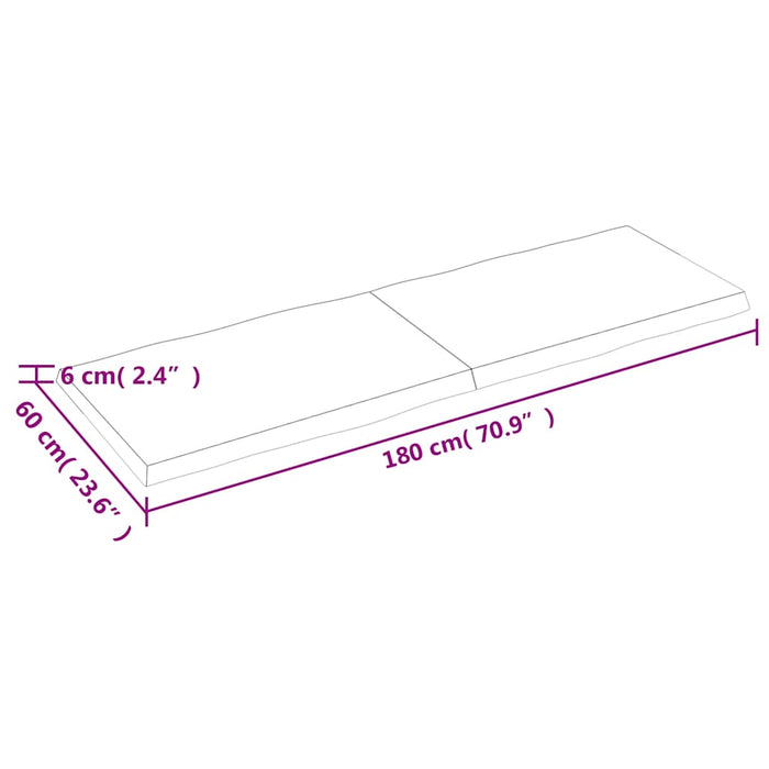 Blat masă 180x60x(2-6) cm lemn stejar netratat contur organic WALTI