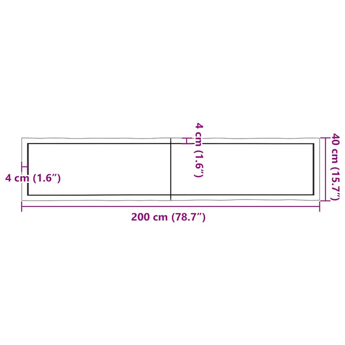 Blat masă 200x40x(2-6) cm lemn stejar netratat contur organic WALTI