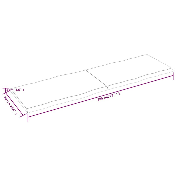 Blat masă 200x60x(2-4) cm lemn stejar netratat contur organic WALTI