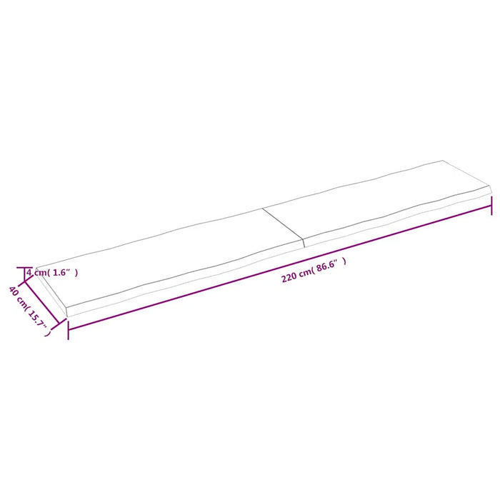 Blat masă 220x40x(2-4) cm lemn stejar netratat contur organic WALTI