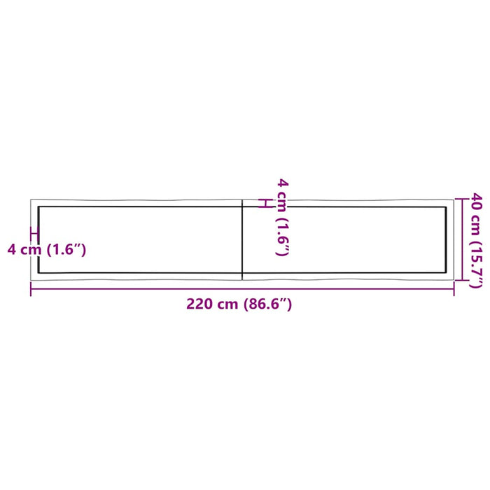 Blat masă 220x40x(2-4) cm lemn stejar netratat contur organic WALTI