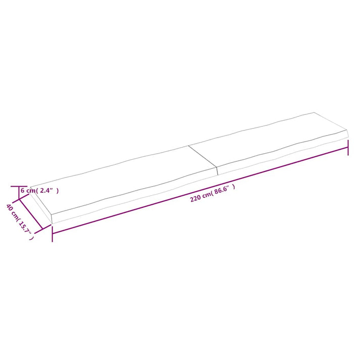 Blat masă 220x40x(2-6) cm lemn stejar netratat contur organic WALTI