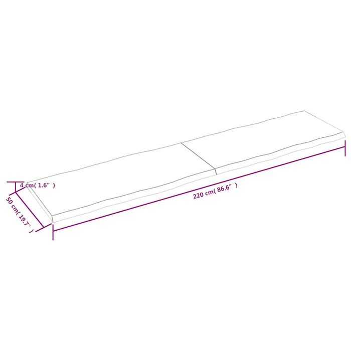 Blat masă 220x50x(2-4) cm lemn stejar netratat contur organic WALTI