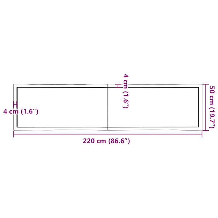 Blat masă 220x50x(2-4) cm lemn stejar netratat contur organic WALTI