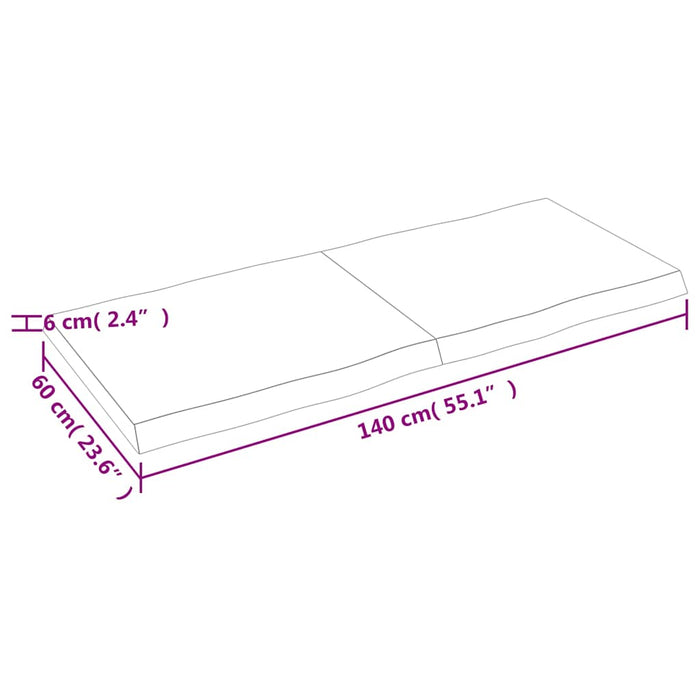 Blat masă, 140x60x(2-6) cm, maro, lemn tratat contur organic WALTI