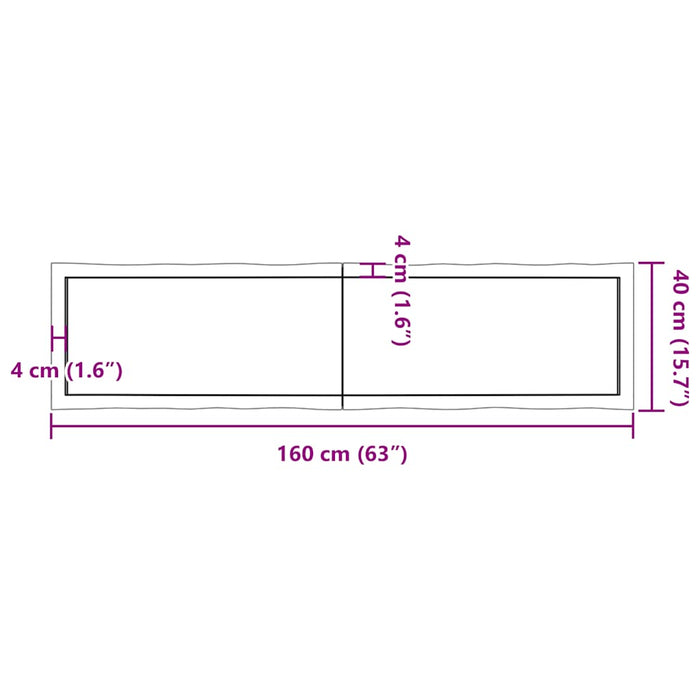 Blat masă, 160x40x(2-4) cm, maro, lemn tratat contur organic WALTI