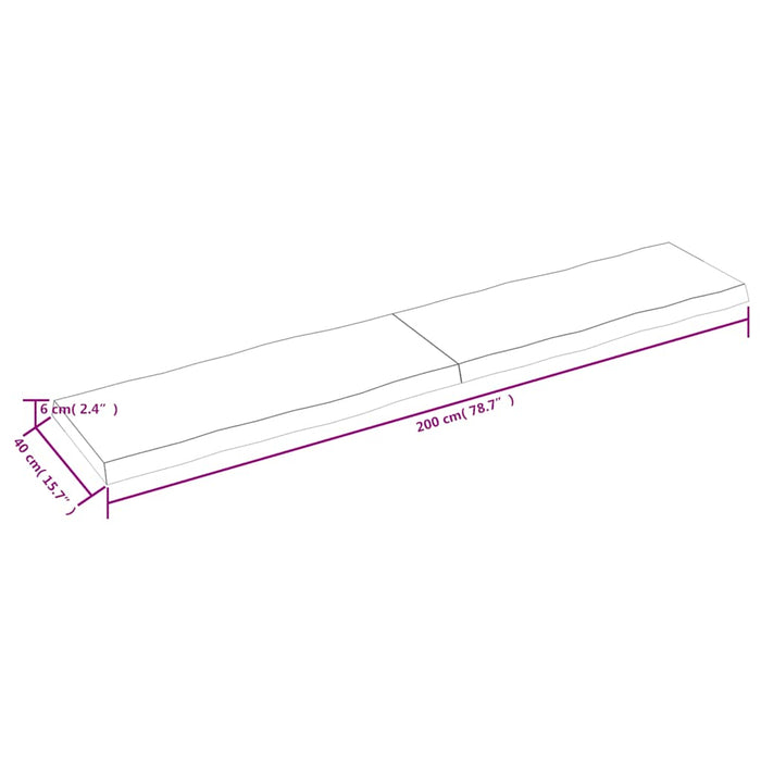 Blat masă, 200x40x(2-6) cm, maro, lemn tratat contur organic WALTI