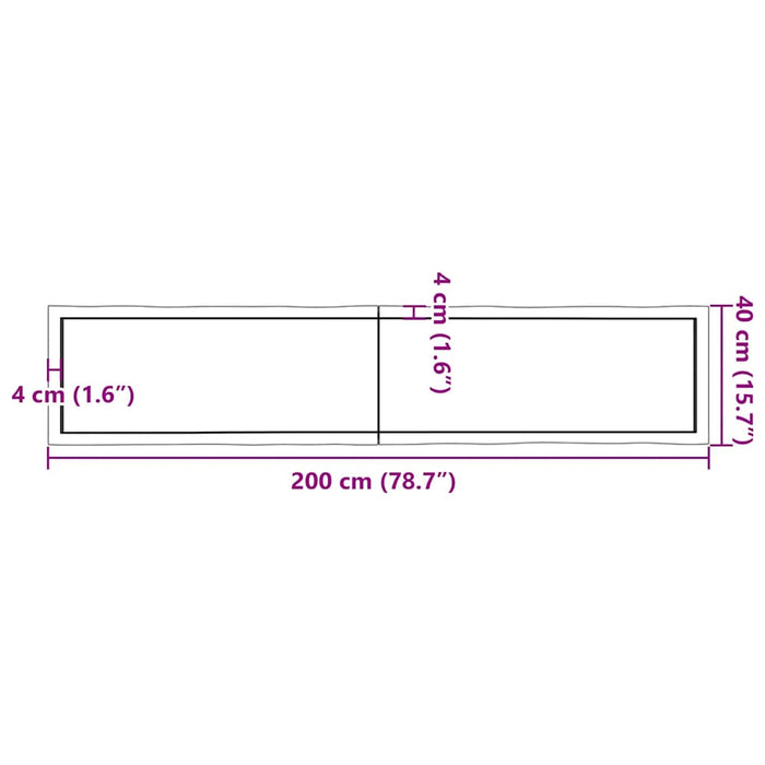 Blat masă, 200x40x(2-6) cm, maro, lemn tratat contur organic WALTI
