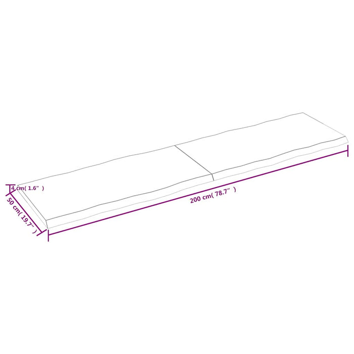 Blat masă, 200x50x(2-4) cm, maro, lemn tratat contur organic WALTI