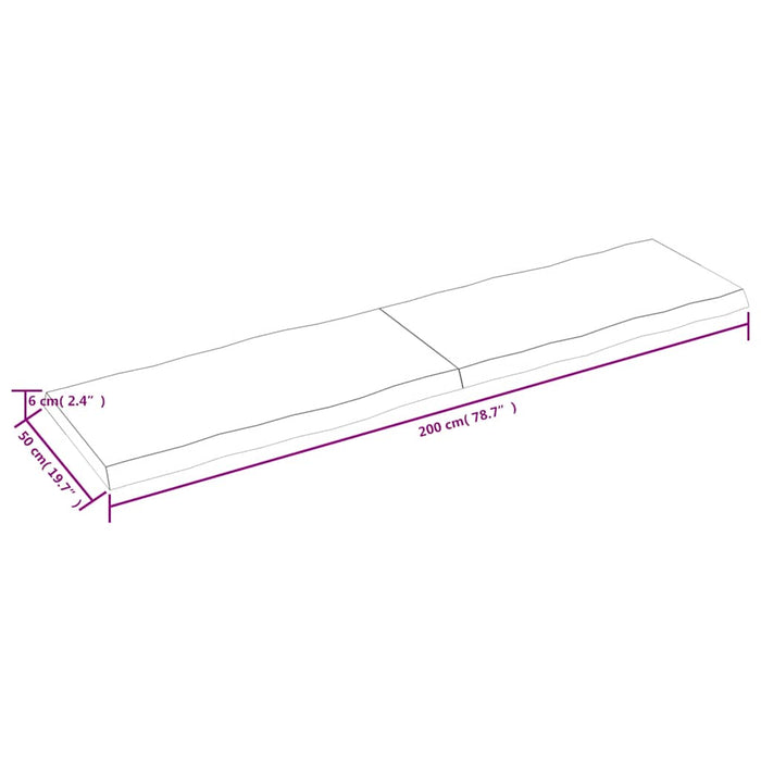 Blat masă, 200x50x(2-6) cm, maro, lemn tratat contur organic WALTI